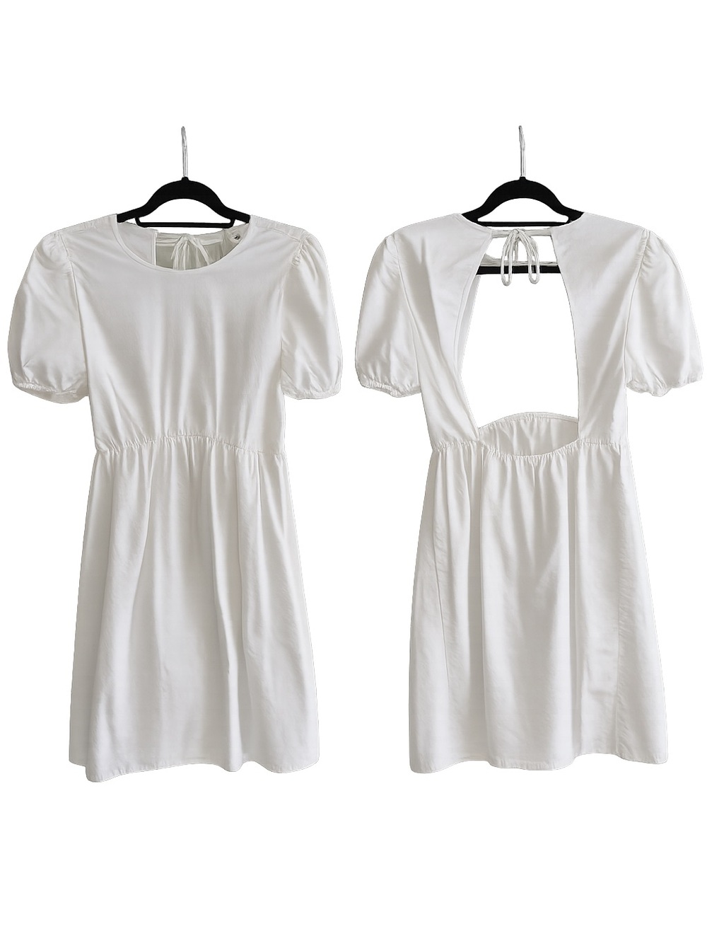 Aritzia Sunday Best White Short Puff Sleeve Open Back Dress